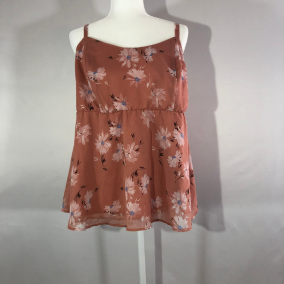 Torrid Babydoll Peach Floral Cami Tank Size 2 - Picture 3 of 7